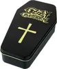 A black coffin-shaped tin with a gold Ozzy Osbourne logo and a gold cross. Voir les images du produit