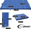 A blue gymnastics mat shown in multiple configurations with dimensions labeled. Produktbild-Vorschau