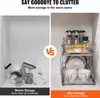A split image showing a cluttered cabinet before storage and an organized cabinet after using a 2-tier storage rack. Podgląd zdjęcia produktu