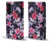 A floral patterned flip case for a smartphone is shown from two angles. Produktbild-Vorschau