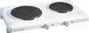 A white double hot plate electric stove is shown from a diagonal angle. Náhľad obrázku produktu
