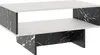 A rectangular coffee table with a white top and shelf, supported by black legs with a marble pattern. Anteprima dell’immagine prodotto