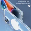 A clear iPhone case with a magnetic charger attached, shown from a diagonal angle against a blue and gray gradient background. Anteprima dell’immagine prodotto