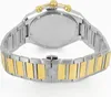 A close-up, angled view of the back of a two-tone silver and gold watch with a metal band, set against a white background. Produktbild-Vorschau