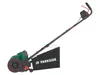 A cordless lawnmower with a grass catcher bag, shown from a side angle against a white background. Produktbild-Vorschau