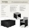 Product information and dimensions for a rattan furniture set. Náhled obrázku produktu