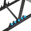 A close-up view of the adjustable reclining mechanism of a dark gray garden lounger, showing numbered adjustment points. Voir les images du produit