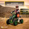 A child is riding a green and black quad bike in a dirt area. Produktbild-Vorschau