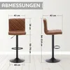 A size chart showing two bar stools with dimensions indicated by lines and text. Produktbild-Vorschau