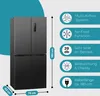 A black French door refrigerator with feature callouts and dimensions. Produktbild-Vorschau