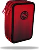 A red and black pencil case with a gradient pattern and a logo. Náhled obrázku produktu