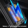 Close-up view of batteries being inserted into a device, with a blue lightning graphic overlay. Produktbild-Vorschau