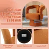 A collage of images showcasing an orange armchair with text highlighting its features. Voir les images du produit