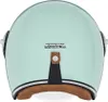 The back view of a pastel green motorcycle helmet with brown leather accents and a silver buckle. Anteprima dell’immagine prodotto