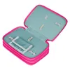 An open pink pencil case with a blue interior, showing multiple compartments and elastic loops for holding pens and pencils. Anteprima dell’immagine prodotto