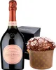 A bottle of Laurent Perrier Cuvée Rosé Champagne and a chocolate panettone are displayed together on a white background. Voir les images du produit