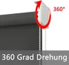 Close-up of a roller blind mechanism with a red circular arrow indicating 360-degree rotation, and text overlays. Náhled obrázku produktu