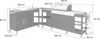 A diagram showing the dimensions of an outdoor kitchen unit with a gas grill and sink. Produktbild-Vorschau