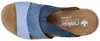 Auf dem Bild ist ein blauer flacher Schuh zu sehen der eine schlichte und elegante Form hat. Die Ansicht des Schuhs zeigt die Seite mit der Schnürung und dem Bereich der Ferse. Produktbild-Vorschau
