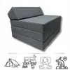 A folded mattress with a headrest, shown in a studio setting with icons below indicating its uses. Produktbild-Vorschau