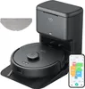 A Eufy robot vacuum cleaner with its charging and dust disposal station, along with a mopping pad and a smartphone displaying the app interface. Anteprima dell’immagine prodotto