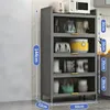 A tall, gray kitchen cabinet with multiple shelves, displaying various kitchen appliances and containers. Dimensions are indicated with measurement lines and text. Anteprima dell’immagine prodotto