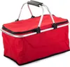 A red insulated picnic basket with silver handles and a black zipper. Náhled obrázku produktu
