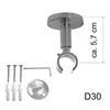 A product shot of a ceiling bracket for a curtain rod, along with its mounting hardware. Produktbild-Vorschau