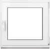 A white PVC window with a handle, shown from the front against a white background. Produktbild-Vorschau