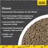 A close-up of horse feed pellets in a white bowl, with product information text on the left. Produktbild-Vorschau