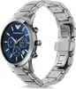 A close-up studio shot of a men's Emporio Armani watch with a blue dial and silver metal band. Náhľad obrázku produktu