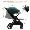 A green Kinderkraft MITZY buggy shown from the side with arrows indicating adjustable features. Produktbild-Vorschau