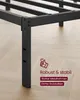 Close-up of a black metal bed frame leg with text overlays highlighting features. Produktbild-Vorschau