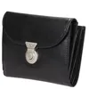 A black leather wallet with a silver clasp is shown against a white background. Produktbild-Vorschau