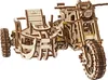 A 3D mechanical wooden model of a motorcycle with a sidecar, presented against a white background. Anteprima dell’immagine prodotto