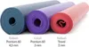 Three rolled-up yoga mats of different colors and thicknesses are displayed side-by-side. Produktbild-Vorschau