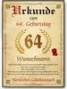 Urkunde zum 64. Geburtstag personalisiertes Geschenk Produktbild-Vorschau 1