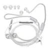 A clear, top-down studio shot of a transparent air tube headset with multiple earbud tips. Anteprima dell’immagine prodotto