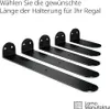 Several black metal shelf brackets of varying lengths are displayed diagonally on a white background. Produktbild-Vorschau