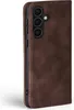 A close-up side view of a brown leather flip phone case for a Samsung Galaxy A56 5G. Produktbild-Vorschau