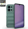 A green smartphone case is shown next to a smartphone with a purple screen. Produktbild-Vorschau