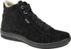 A black suede high-top shoe with white fur lining. Anteprima dell’immagine prodotto