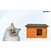 A cat is looking at a wooden dog house. Náhľad obrázku produktu
