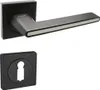 A black door handle set with a square rosette and a keyhole escutcheon. Produktbild-Vorschau