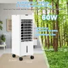 A white air cooler is shown in front of a forest background with text overlays. Voir les images du produit