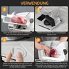 A collage of four images demonstrating how to use an electric slicer. Produktbild-Vorschau