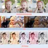 Collage of images showing a young girl using a digital camera, with text overlays describing features and filters. Produktbild-Vorschau