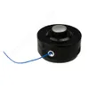 A black string trimmer head with blue trimmer line on a white background. Produktbild-Vorschau