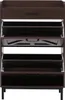 A front view of a dark brown shoe cabinet with a drawer and multiple flip-out compartments. Podgląd zdjęcia produktu