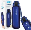 A collage of images showing a blue Wessper Tritan water bottle and its packaging. Podgląd zdjęcia produktu